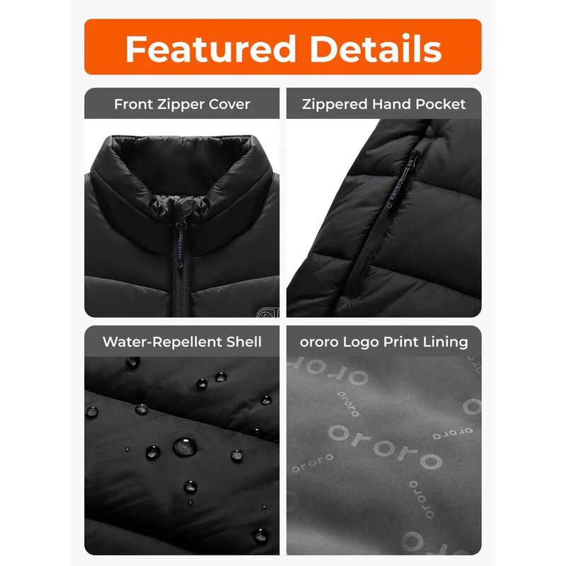 ORORO SureWarm Men's 7-Zone Dual-Control Classic Pro Heated Vest with PD 5K Battery image number 4