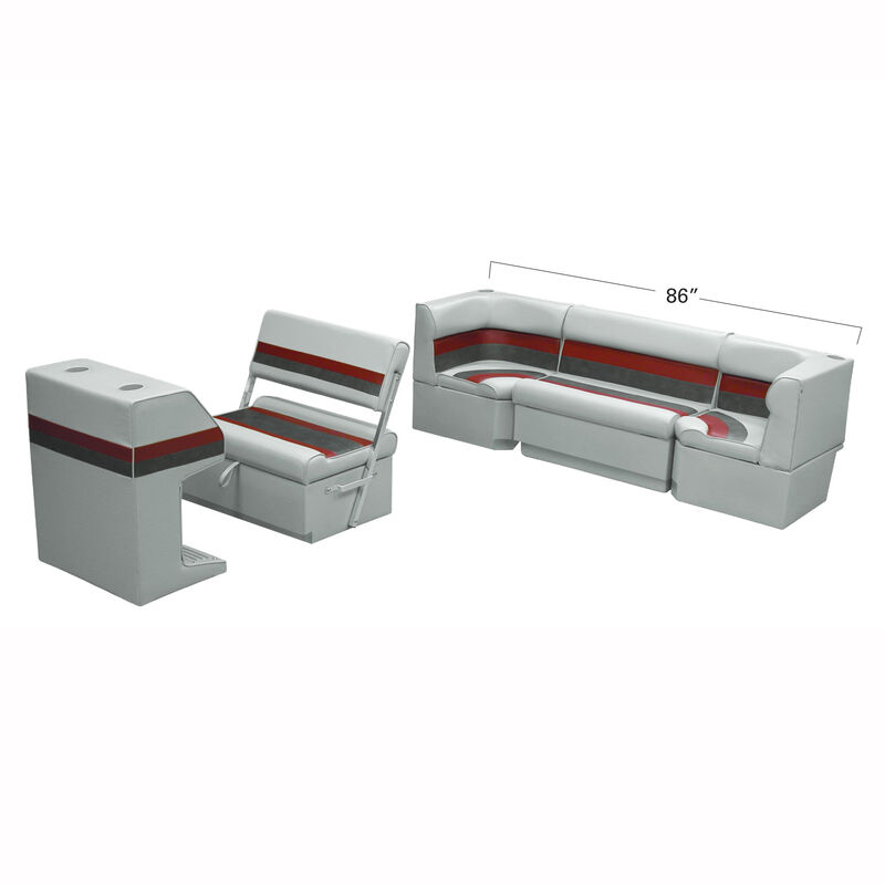 Deluxe Pontoon Furniture w/Toe Kick Base - Rear Cozy Package, Gray/Red/Charcoal image number 1