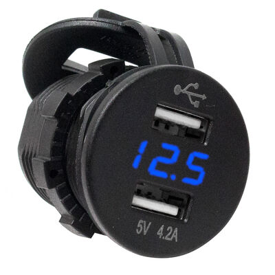 Race Sport Dual-Port USB Socket with Blue LED Voltmeter