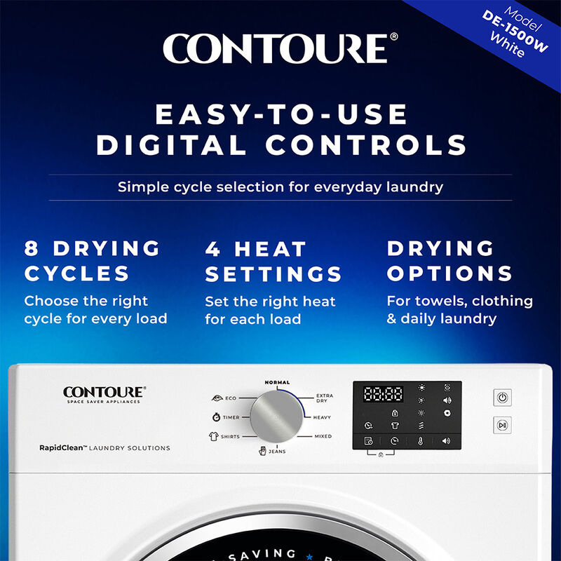 CONTOURE DE-1500W 24" Stackable Front-Load Electric Dryer, White image number 3