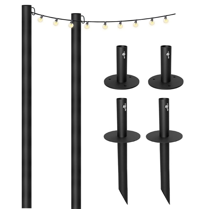 Excello Global Products Bistro String Light Poles with Lights, 2-Pack image number 1