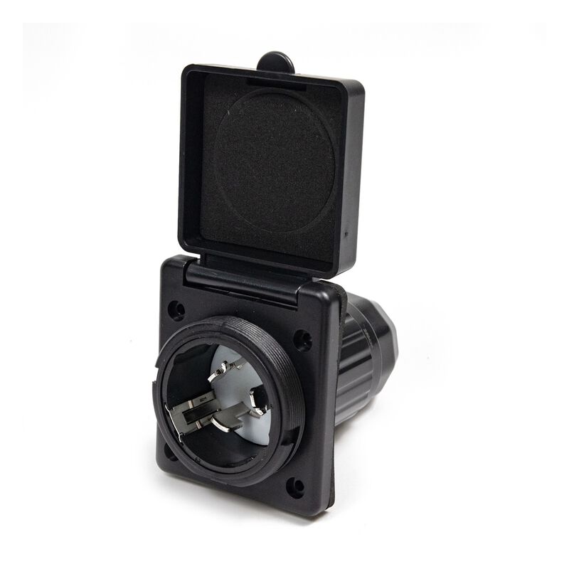 Electric World 50A Black RV Inlet with Stainless Steel Cover
