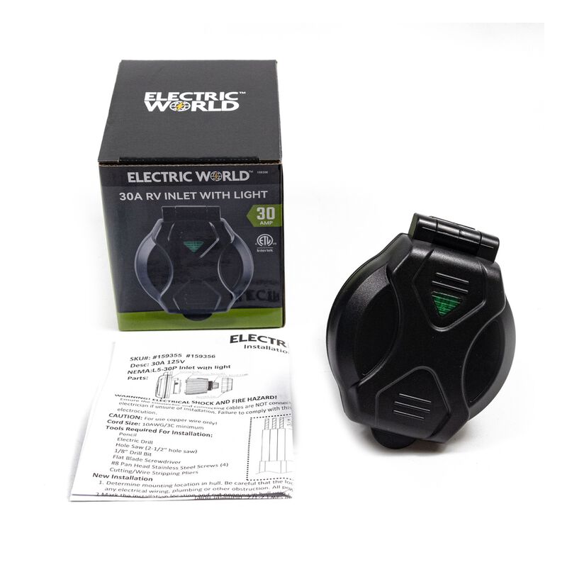 Electric World 30A Black RV Inlet with LED image number 10