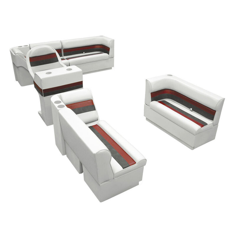 Deluxe Pontoon Seats w/Toe Kick Base, Complete Package A Plus Stand, White/Red/C