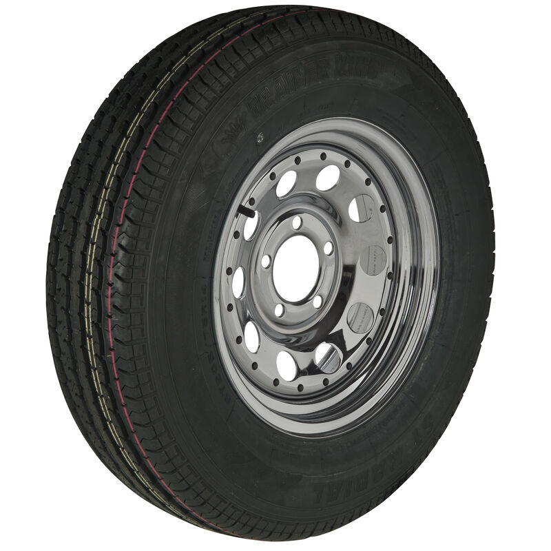Trailer King II ST175/80 R 13 Radial Trailer Tire, 5-Lug Chrome Modular Rim image number 1