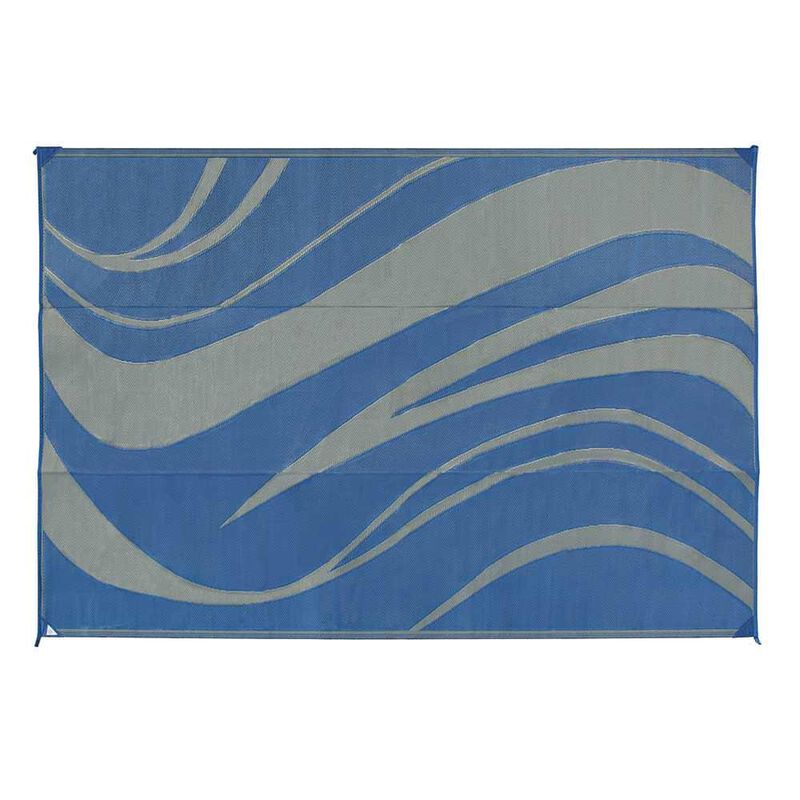 Reversible Wave Design Patio Mat, 9' x 12', Navy/Gray image number 1