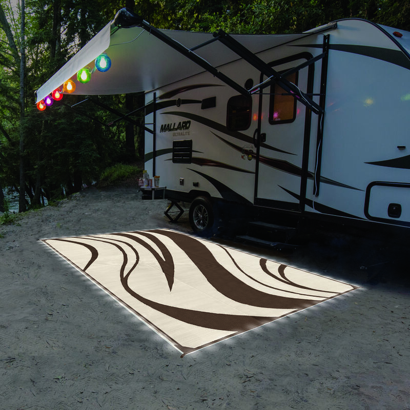 LED Illuminated Patio Mat with Wave Design, 9' x 12', Brown Overton's