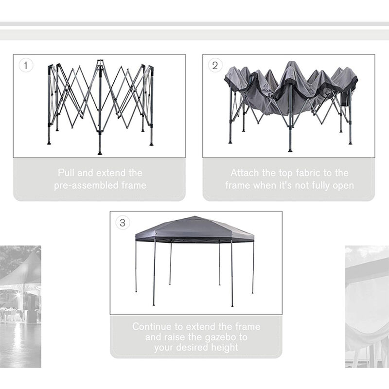 Hexagon Pop Up Canopy 12' x 10' Tent, Gray image number 3