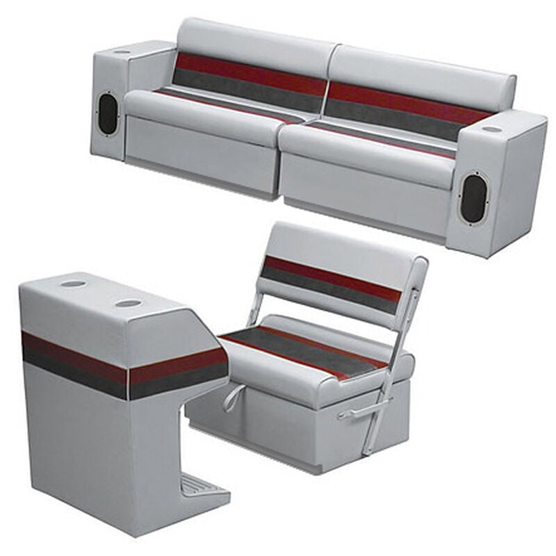 Deluxe Pontoon Furniture w/Toe Kick Base - Rear Group 7 Package, Gray/Red/Charco image number 1