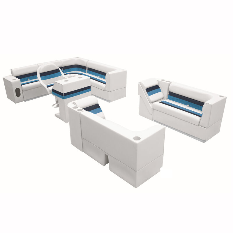 Deluxe Pontoon Furniture w/Toe Kick Base, Complete Big "L" Package, White/Navy/B image number 1