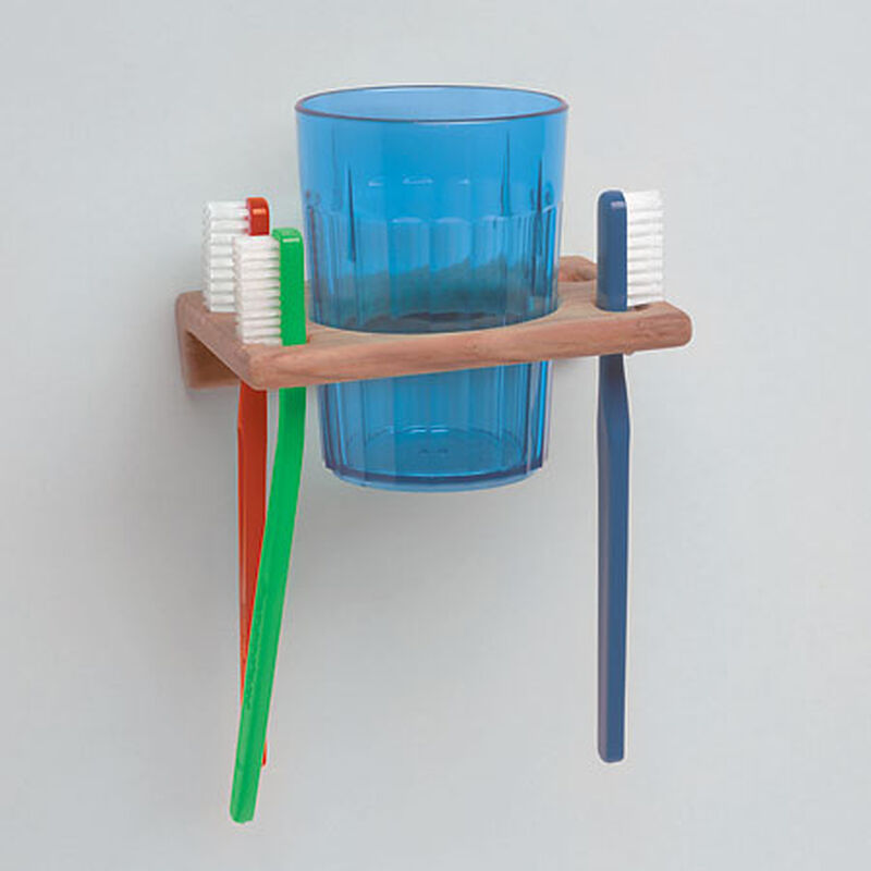 Whitecap Teak Glass & Toothbrush Holder, 1-1/16"H x 4-3/4"W x 3-1/4"D image number 1