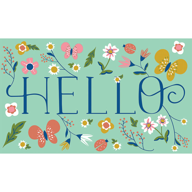 Floral Hello Door Mat, 18" x 30" image number 1