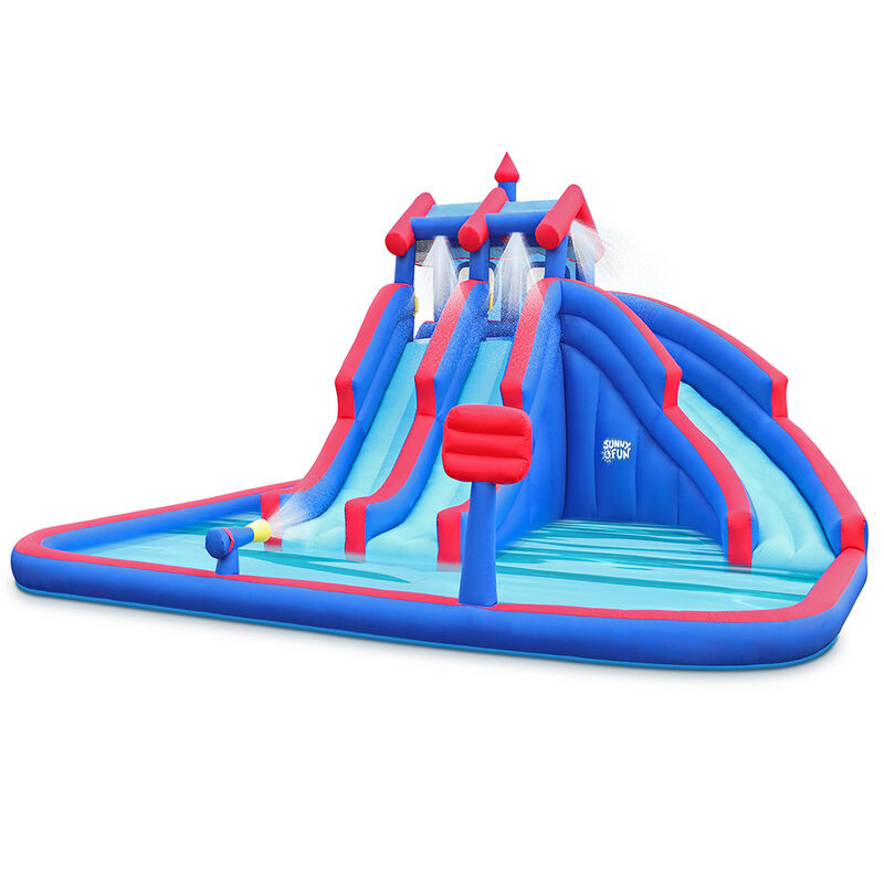 Sunny & Fun Inflatable Water Park with Large Water Slides and Basketball Hoop image number 1