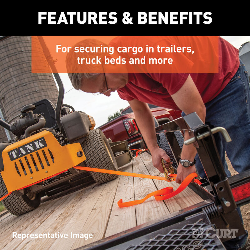 CURT 16' Orange Cargo Straps with J-Hooks, 1100 lbs., 2-Pack image number 9