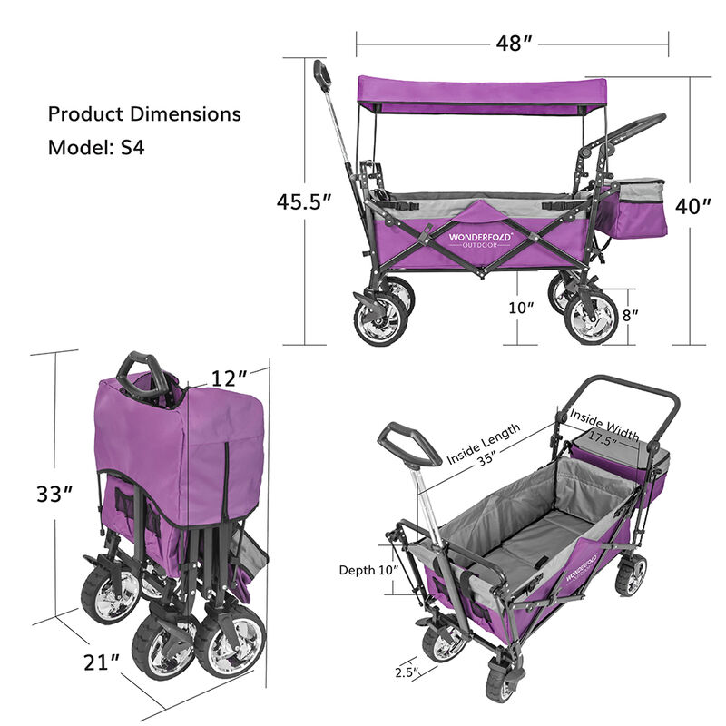 Wonderfold Outdoor S4 Push and Pull Premium Utility Folding Wagon with Canopy image number 28