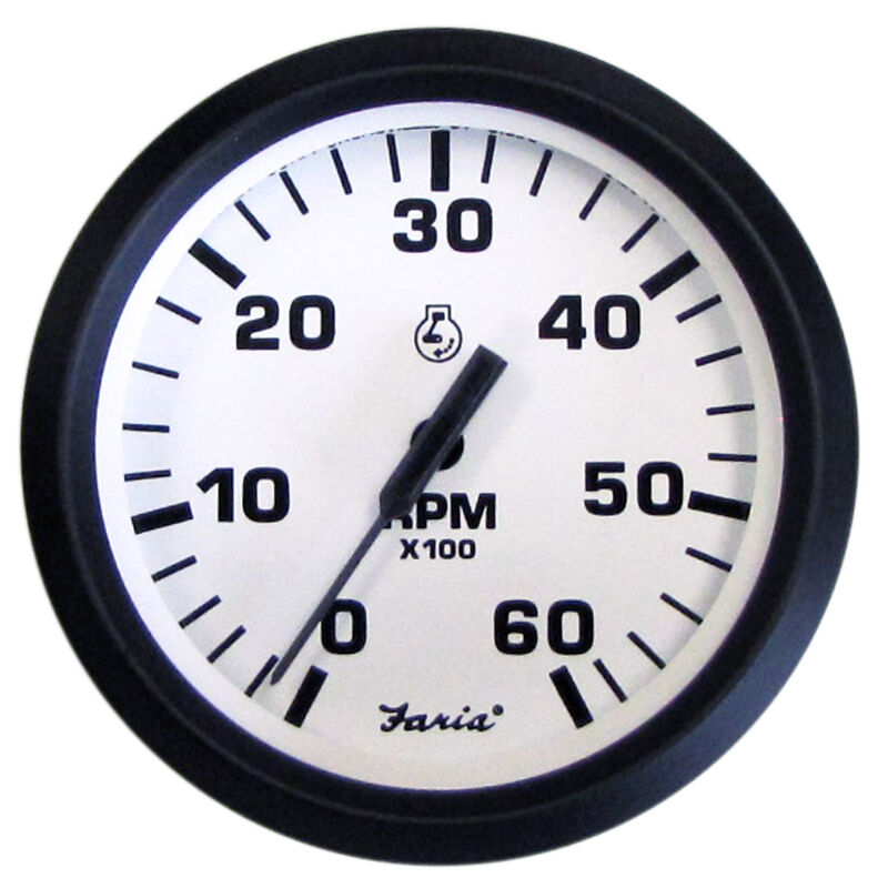 Faria 4" Euro White Series Tachometer, 6,000 RPM Gas Inboard & Inboard/Outboard image number 1