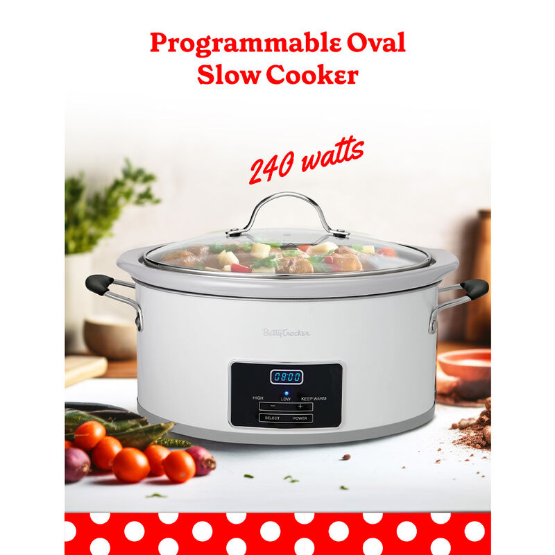 Betty Crocker 6-Quart Oval Digital Slow Cooker, White image number 2
