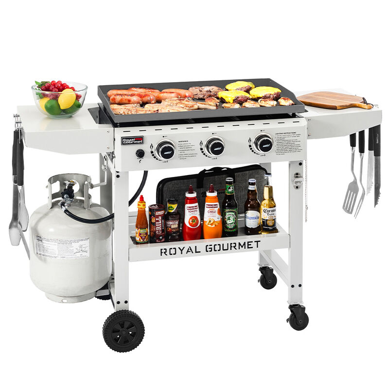 Royal Gourmet 28" 3-Burner Propane Griddle w/ Side Shelves