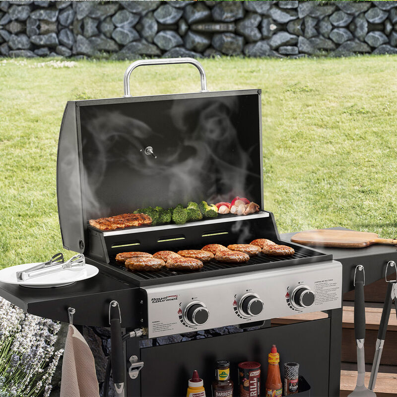Royal Gourmet 3-Burner Propane Grill w/ Side Shelves & Rack image number 13