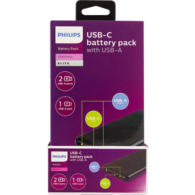 Philips 10,000mAh USB-C Battery Pack with USB-A image number 1