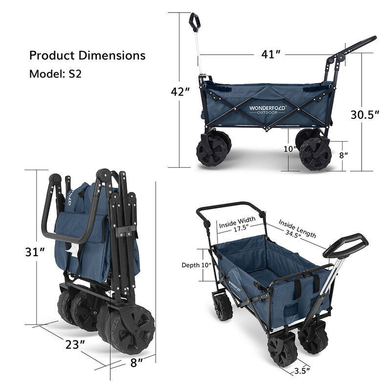Wonderfold Outdoor S2 Push and Pull Utility Folding Wagon with Wide Beach Tires image number 16