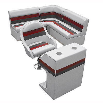 Deluxe Pontoon Furniture with Toe Kick Base - Group 2 Package, Gray/Red/Charcoal