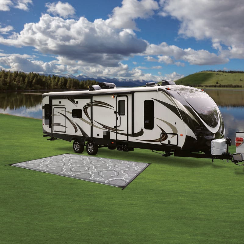 Reversible Magnolia Design RV Patio Mat, 8' x 11', Black/Gray image number 11