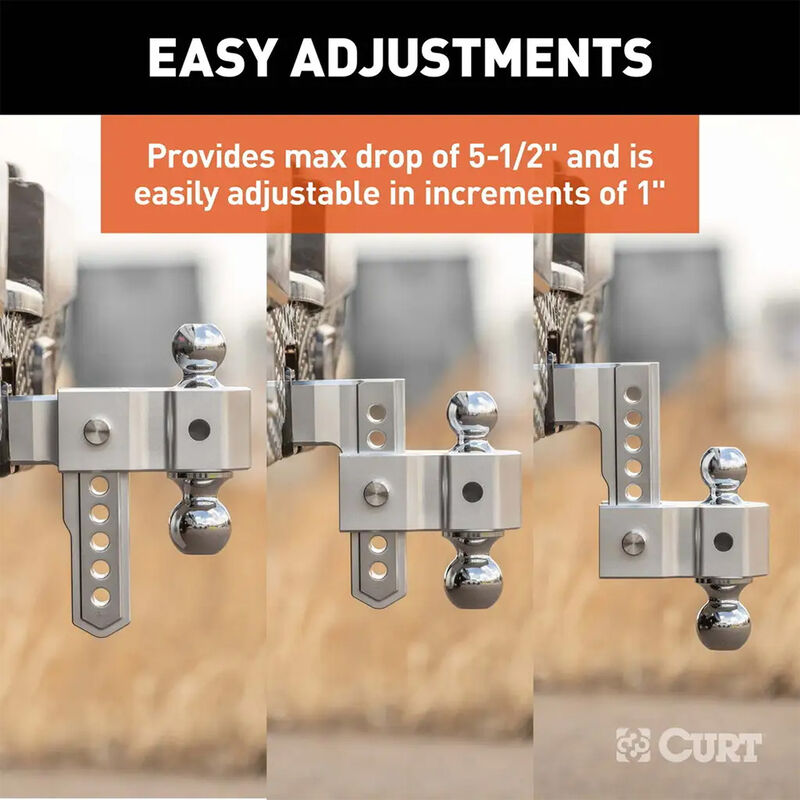 CURT AlumaLite Aluminum Hitch w/Dual Ball, 6 in Drop, 2-1/2 in Shank #45385 image number 9
