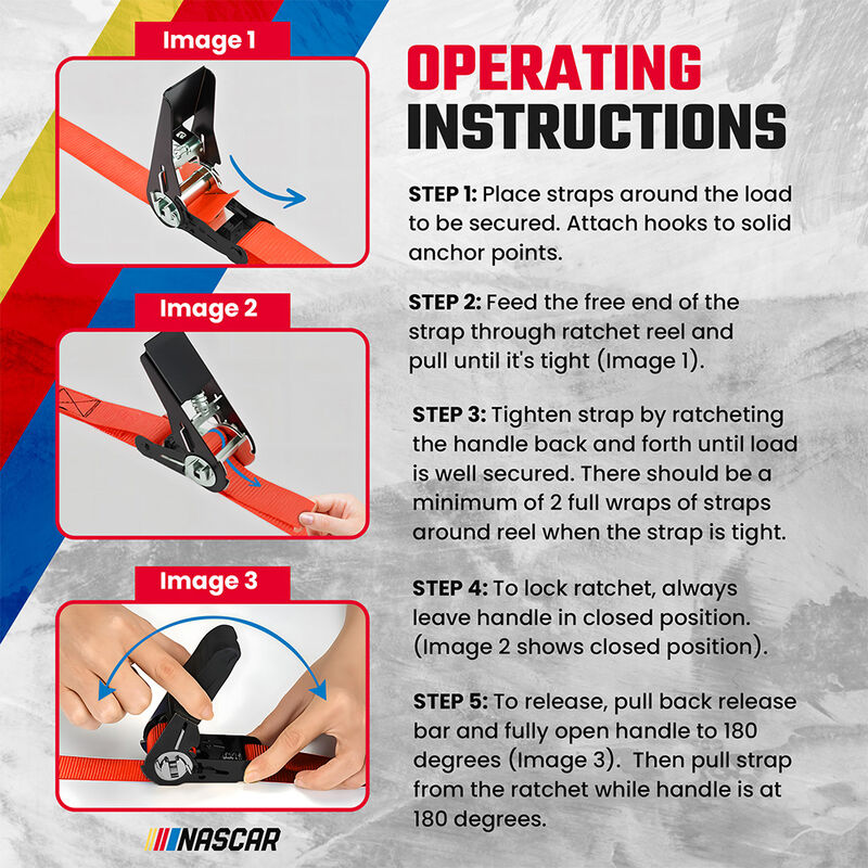 NASCAR Ratchet Tie-Down Straps, 4-Pack image number 4