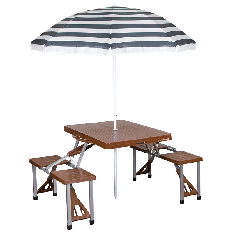 Stansport Picnic Table and Umbrella Combo, Brown image number 1