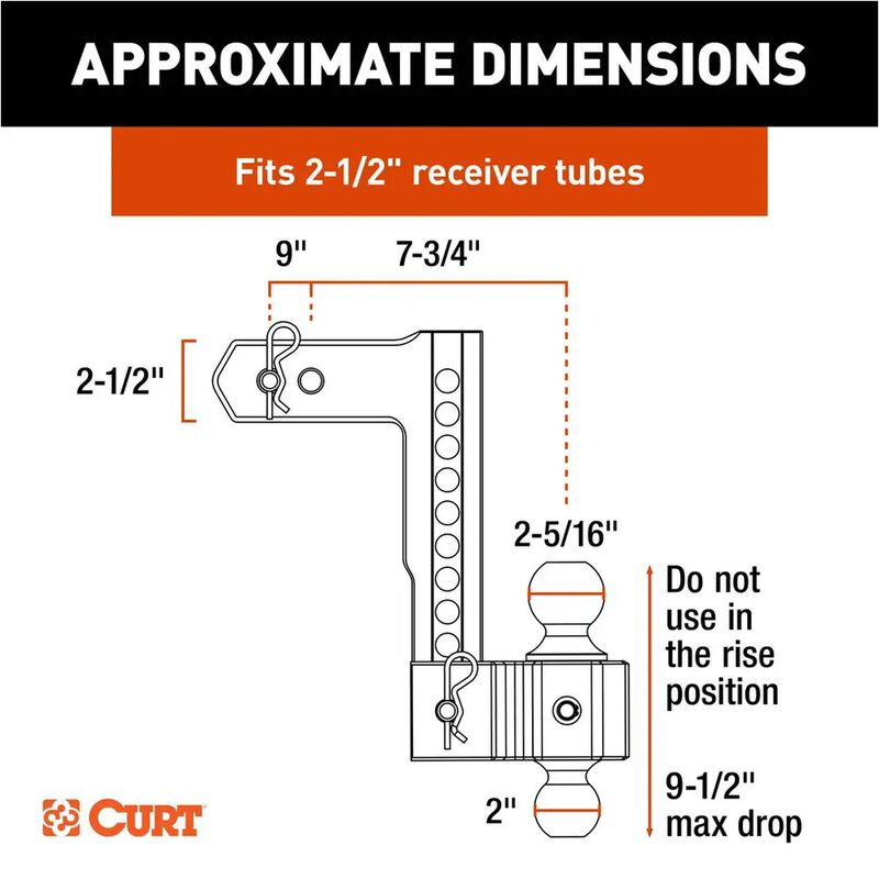 CURT AlumaLite Aluminum Hitch w/Dual Ball, 10 in Drop, 2-1/2 in Shank #45387 image number 6