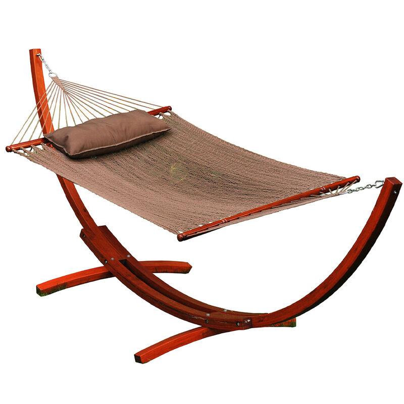 Algoma 12' Wood Arc Frame with Caribbean Hammock and Pillow Combination image number 2