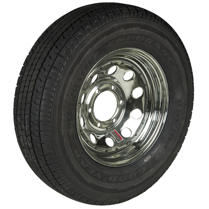 Goodyear Endurance ST225/75 R 15 Radial Trailer Tire, 6-Lug Chrome Modular Rim image number 1