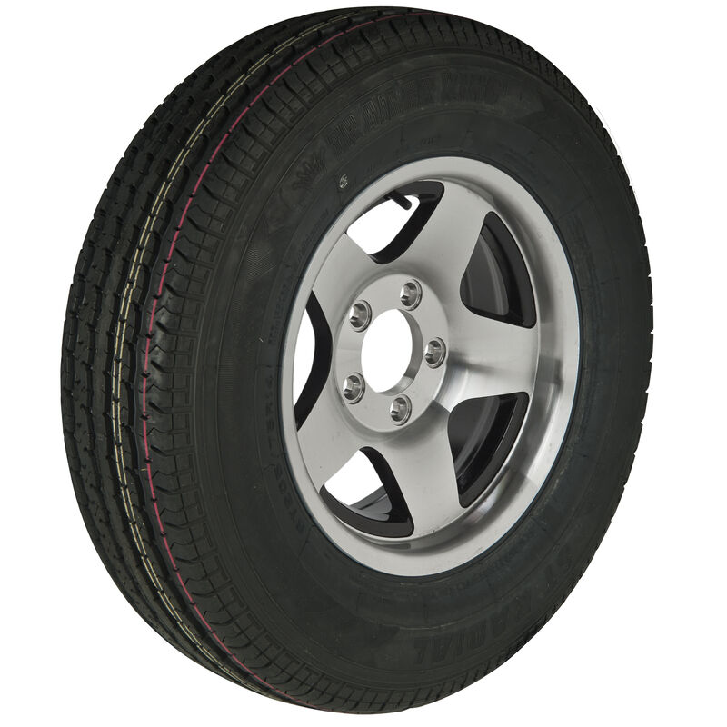 Trailer King II ST215/75 R 14 Radial Trailer Tire, 5-Lug Aluminum Black Star Rim image number 1