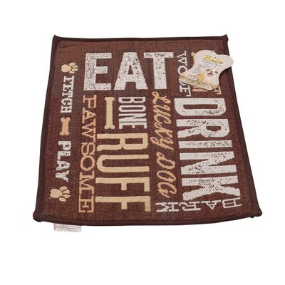 Dog Day Expressions Design Pet Food & Water Bowl Mat, 12.75" x 19", Brown