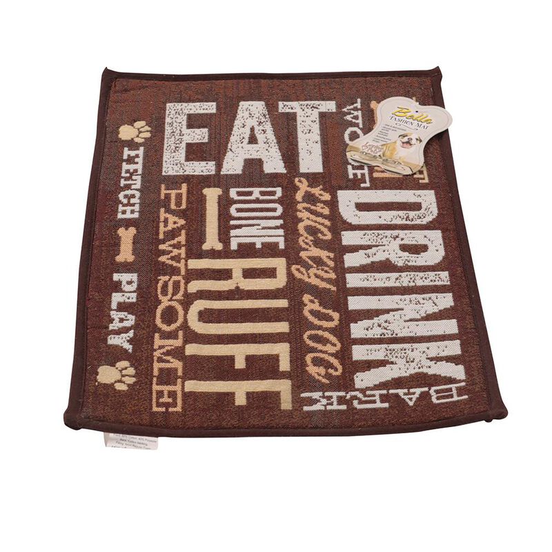 Dog Day Expressions Design Pet Food & Water Bowl Mat, 12.75" x 19", Brown image number 2