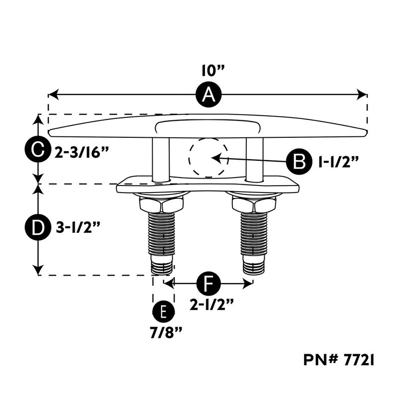 Whitecap 10" Contoured Absolute Flush Pull-Up Cleat, Each image number 3