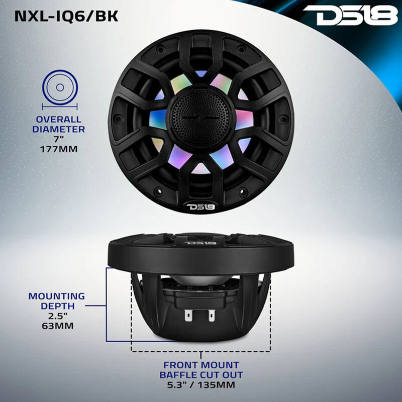 DS18 NXL-IQ6 6.5" Two-Way Coaxial Marine Speakers with LED Lights, Pair image number 7