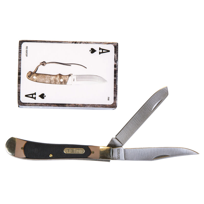 Old Timer Gunstock Trapper Folding Pocket Knife With Playing Cards Package image number 1