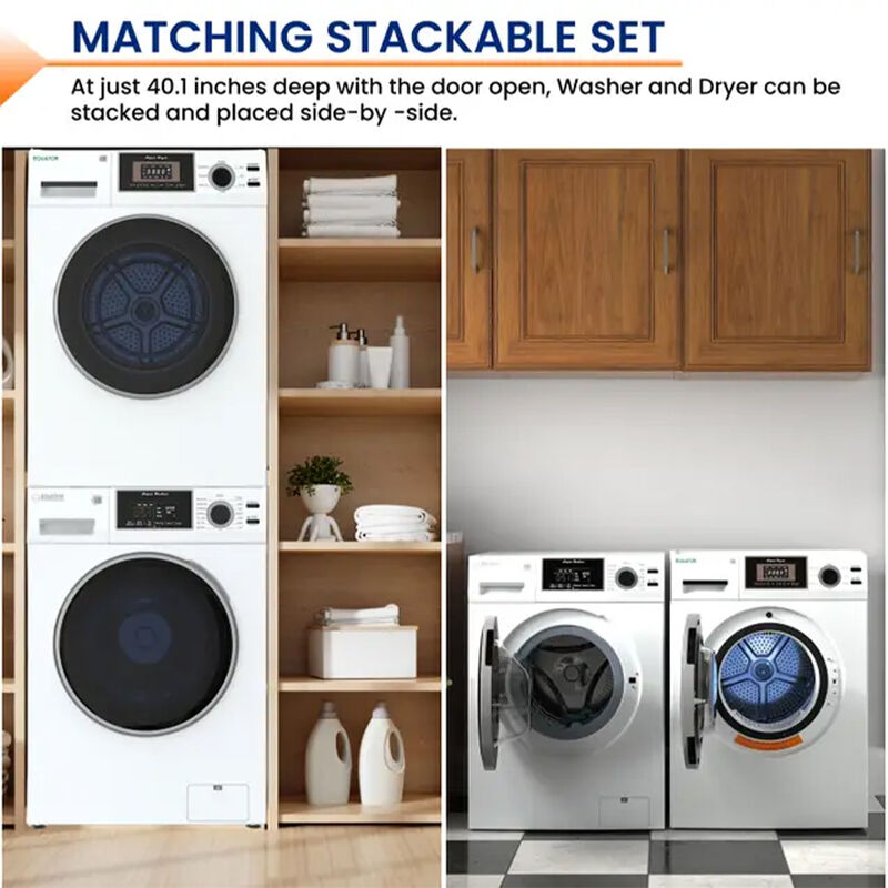 Equator Stackable EW 826 Washer + ED 866 DL Dryer Set, White image number 2