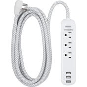 Philips 3-Outlet Grounded 6' Extension Cord with 3 USB Ports