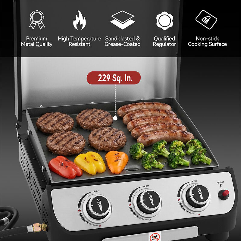 Royal Gourmet PD1505S Portable Flat Top Gas Griddle with Hood image number 10
