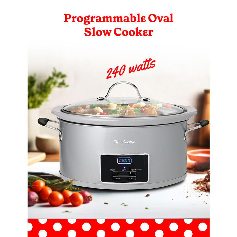 Betty Crocker 6-Quart Oval Digital Slow Cooker, Silver image number 2