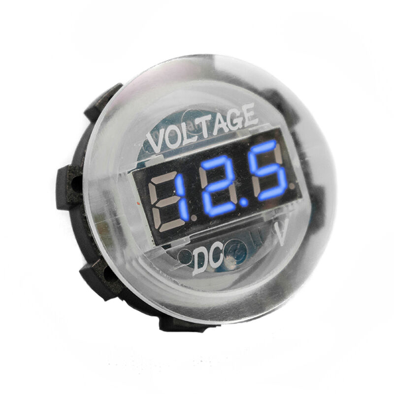 White Digital Volt Meter Round Gauge with Blue LED Lighting - 12 volt operation range image number 1