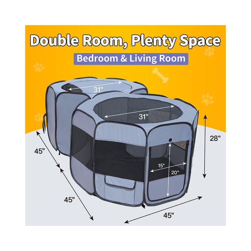 EighteenTek Double Room Pop-Up Pet Playpen, Large image number 3