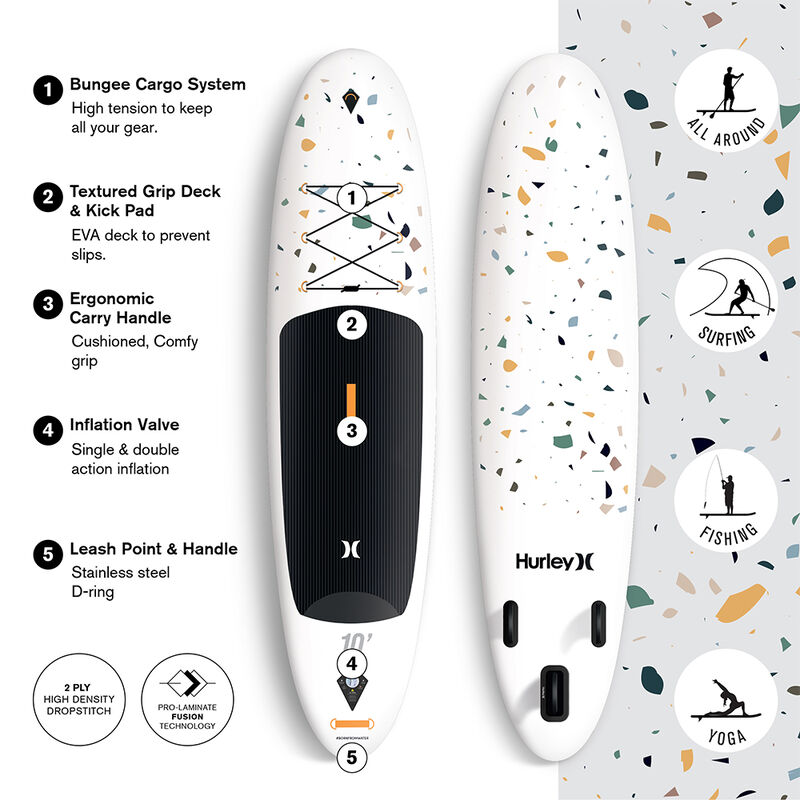 Hurley Advantage 10' Terrazzo Inflatable Stand-Up Paddleboard Package image number 3