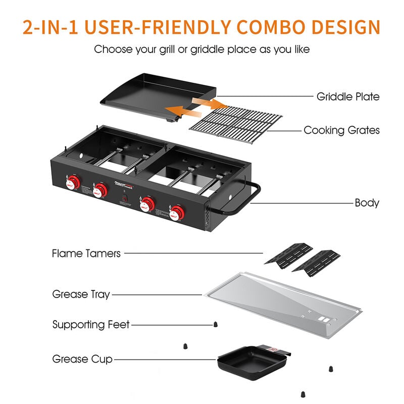 Royal Gourmet Portable 4-Burner Tabletop Gas Griddle and Grill Combo image number 14