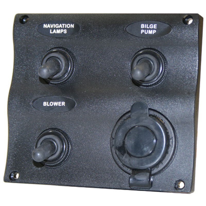 Seasense Marine Splash-Proof 3-Gang Switch Panel with 12V Socket image number 1