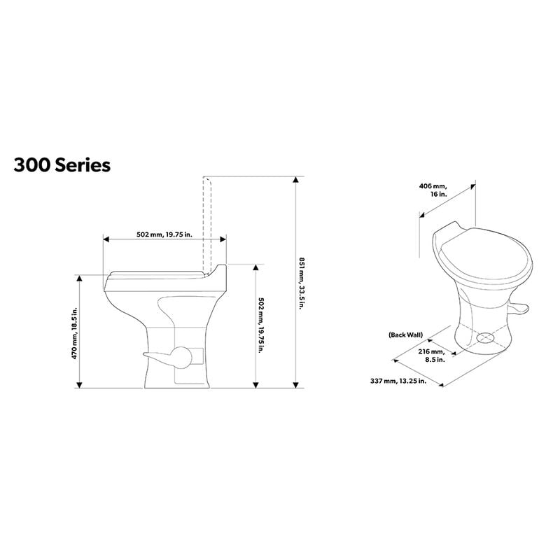 Dometic 300 Series Standard Height Gravity RV Toilet, White image number 3