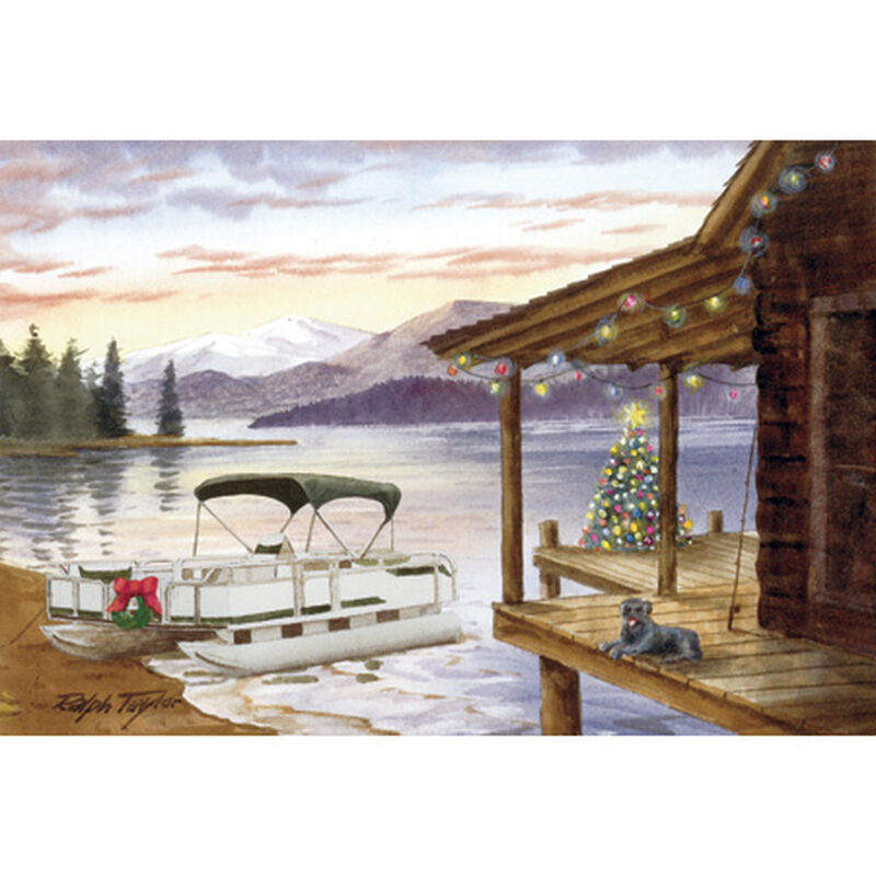 Personalized Cabin On The Lake Christmas Cards image number 1